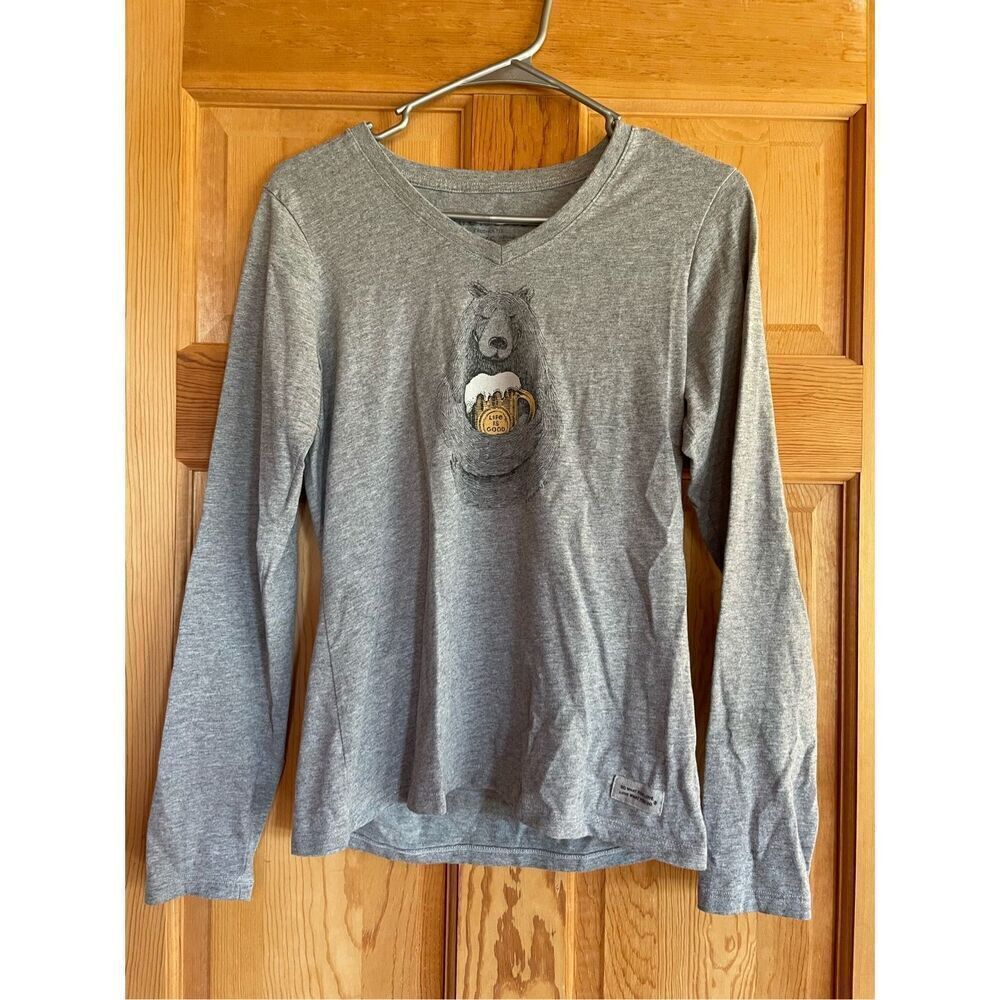 Life is Good T Shirt Women’s Size XS Bear Hug Graphic Long Sleeve Gray - Picture 2 of 5